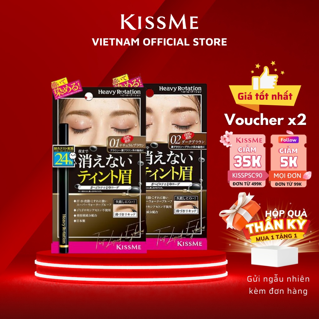 Bút Nước Kẻ Lông Mày Kissme Siêu Bền Chống Thấm Nước Trong 24H Kissme Heavy Rotation Tint Liquid Eyebrown 0.4ml