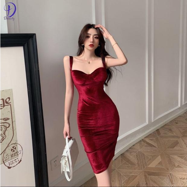 Đầm Hai Dây Ôm Dáng Bằng Vải Nhung In Hoa Hồng Cao Cấp Phong Cách Cổ Điển Size S-3XL Dành Cho Nữ Dự Tiệc
