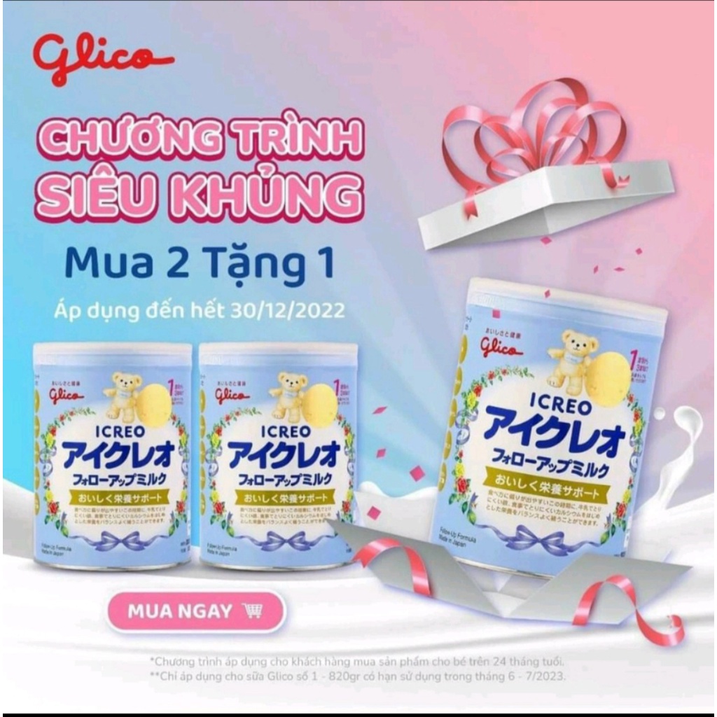 Sữa Glico Icreo Follow Up Milk (Icreo Số 1) Lon 820g - Chính Hãng Cty SnB