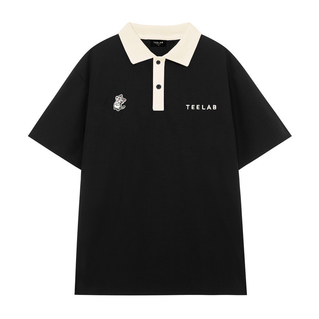 Áo Polo Teelab Stripe Black Nam Nữ Unisex Chất Cá Sấu Cao Cấp , Polo Local Brand Hình Chú Mèo