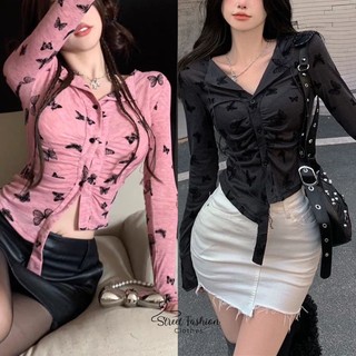 Áo thun mỏng hoạ tiết hồ điệp siêu sang