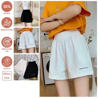 Quần short đùi nữ thêu chữ FiFU cạp chun kiểu dáng năng động, Chất đũi mềm mịn, Mã QU310
