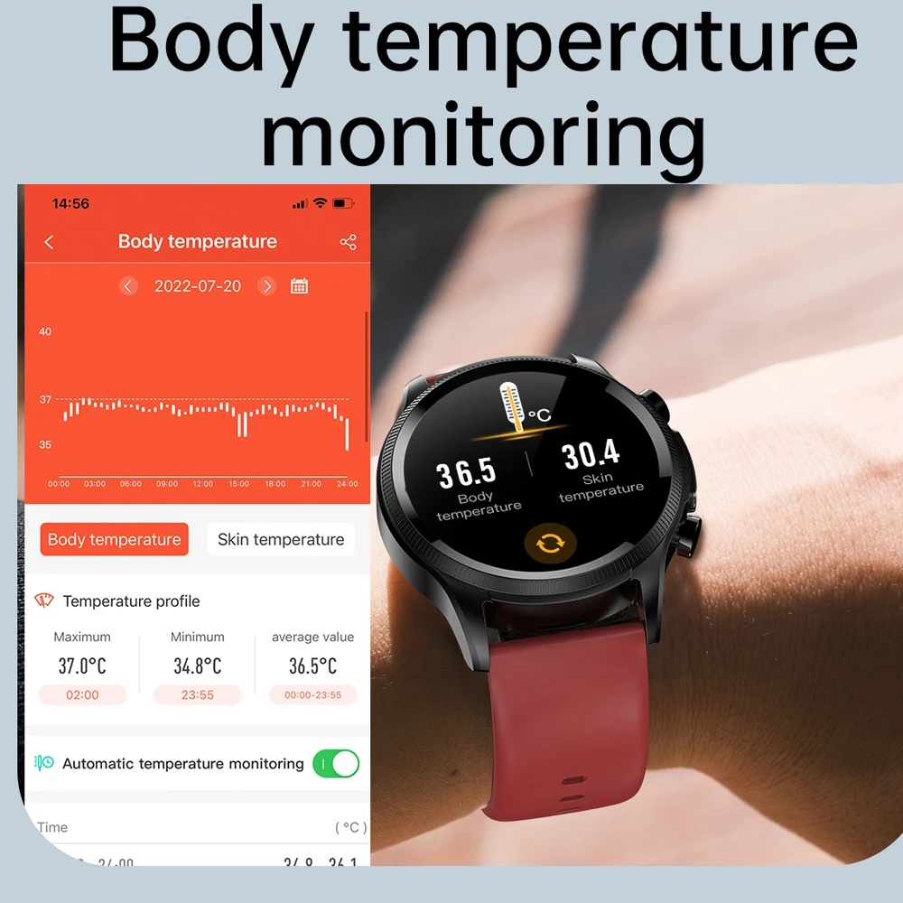 Đồng Hồ Thông Minh E400 ECG PPG HRV Chống Thấm Nước IP68 Theo Dõi Nhiệt Độ Cơ Thể