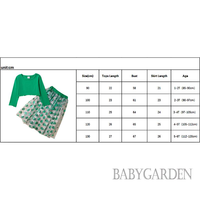 Set Áo Croptop Tay Dài + Chân Váy Lưới Họa Tiết Cỏ Bốn Lá Cho Bé Gái 1-6 Tuổi