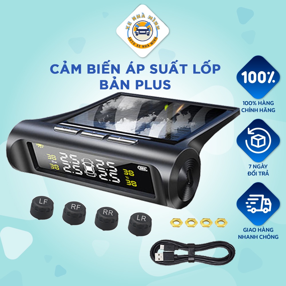Cảm Biến Áp Suất Lốp Ô Tô, Xe Hơi Xe Nhà Mình. Bản Plus Gắn Ngoài Cao Cấp Pin Sạc Năng Lượng Mặt Trời Màn Hình LCD