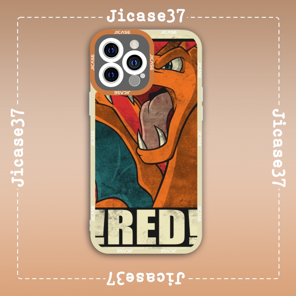 Ốp lưng iphone samsung xiaomi oppo cạnh vuông Jicase JMcase Lizardon Mega Y Pokemon Anime Manga