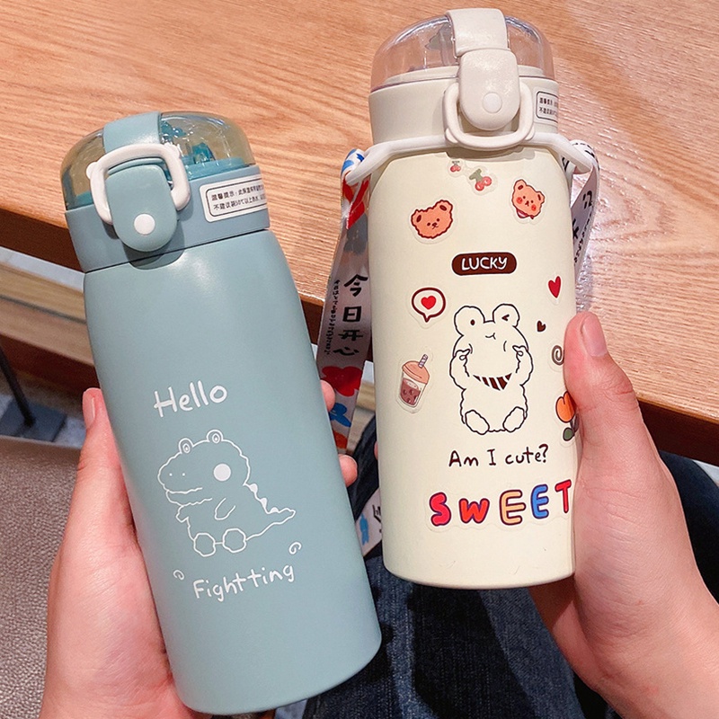 Bình Nước Giữ Nhiệt Bằng Thép Không Gỉ 350ml Kèm Ống Hút Tiện Lợi