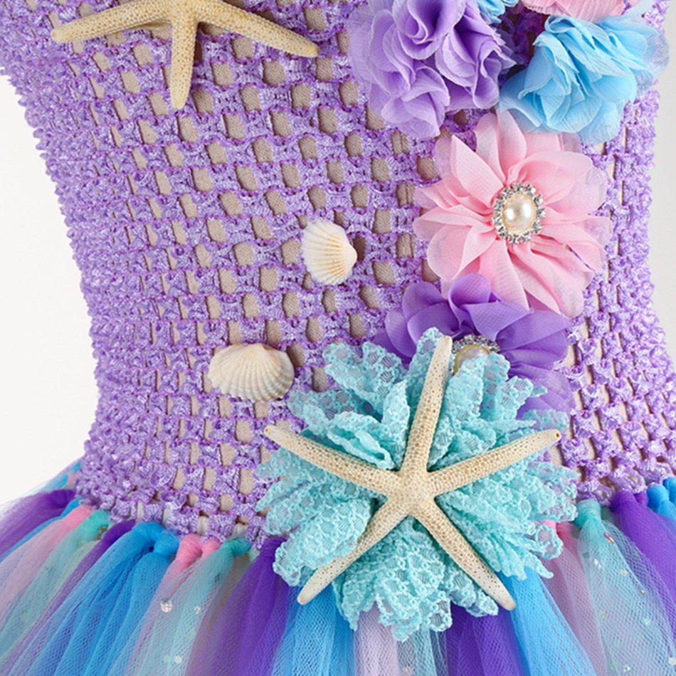 Đầm Tutu Nàng Tiên Cá Màu Pastel Chủ Đề Biển Sinh Nhật Với Băng Đô Hoa LIANGYI99