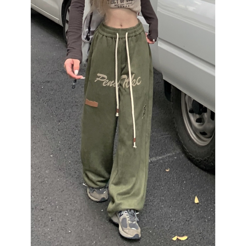 QADCOL Quần ống rộng Lưng Cao Dây Rút Phong Cách Đường Phố Mỹ Cổ Điển Thời Trang Mùa Thu Hàng Mới Dành Cho Bạn Nữ