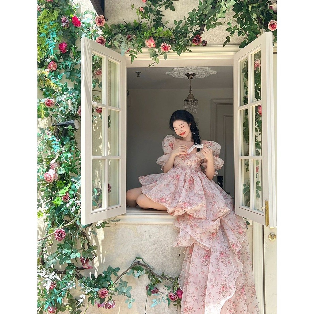 Váy công chúa Đầm Công Chúa Tay Phồng Cổ Vuông Thời Trang Mùa Hè Xinh Xắn Cho Nữ