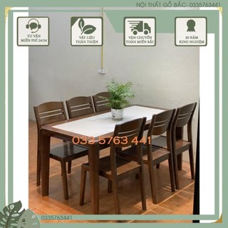 Bộ bàn ăn chân huơu kèm ghế gỗ sồi nga - inbox shop chọn mặt đá