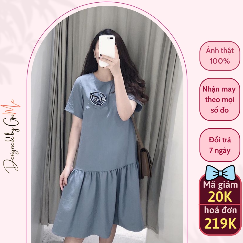 Váy bầu bigsize - Đầm bầu thiết kế GuMe màu Ghi Đá kèm Hoa Ngực dáng đuôi cá size từ 40-100kg MB144 - kèm ảnh thật