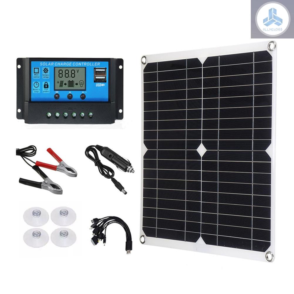 Tấm Pin Năng Lượng Mặt Trời 18V 25W Monocrystalline Cổng Sạc USB Kép Chống Nước Kèm Bộ Điều Khiển RV B130 12 / 24V 100A PWM Cho Cắm Trại Ngoài Trời