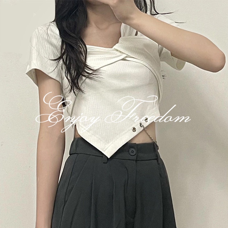 Áo Thun Crop Top Tay Ngắn Phong Cách Thời Trang Hàn Quốc 2023 Dành Cho Nữ