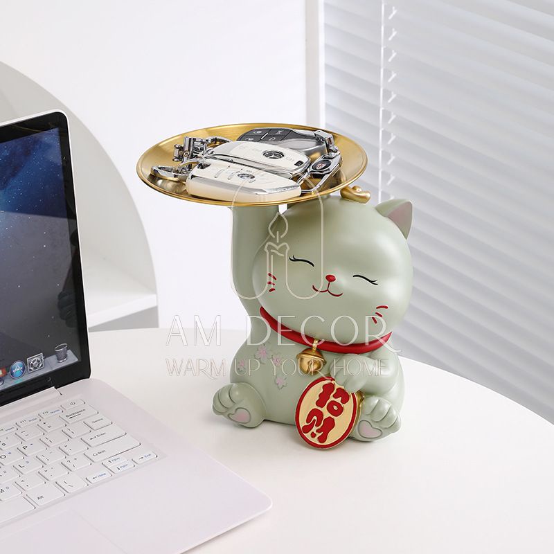 Mèo Thần Tài bưng khay heo đất tiết kiệm trang trí nhà cửa sang trọng quà tặng khai trương - AM Decor
