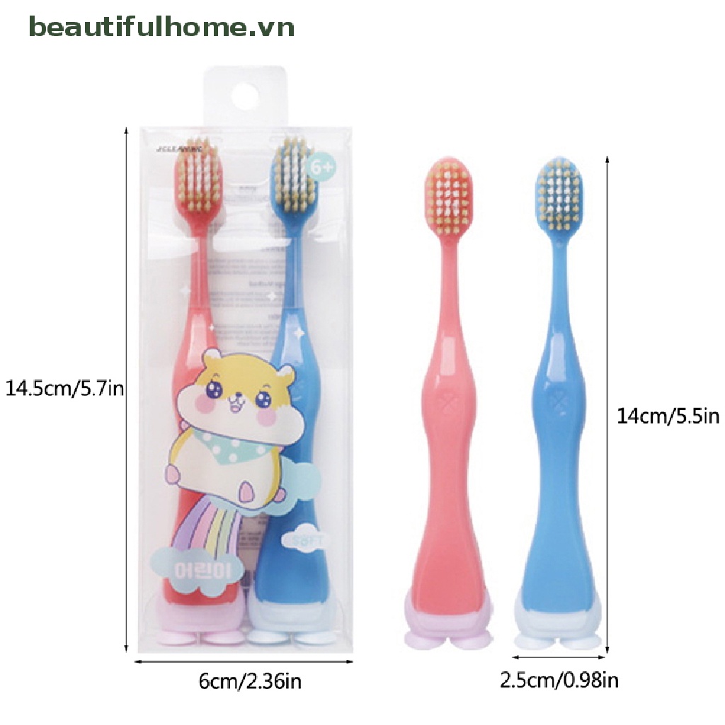 Bộ 2 Bàn Chải Đánh Răng Lông Mềm Có Giác Hút Dành Cho Bé 3-12 Tuổi