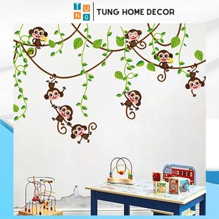 Decal dán tường cho bé học tung decor ay7247 khỉ leo cây
