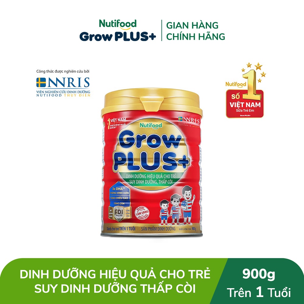 Sữa Bột Nutifood GrowPLUS+ Suy Dinh Dưỡng 900g - Trên 1 Tuổi - Tăng Cân, Tăng Chiều Cao (Lon 900g)