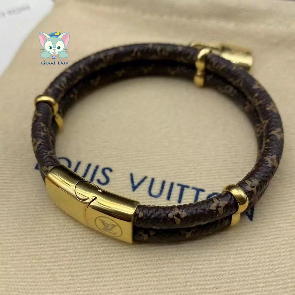 LOUIS VUITTON Vòng Tay Da pu Hai Lớp Khóa Họa Tiết LV Thời Trang 2023 Dành Cho Nam Và Nữ 86119