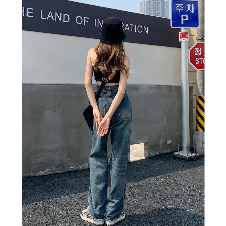 TINGYAXIU Thời trang cao eo nữ quần thủng lỗ quần ăn xin quần