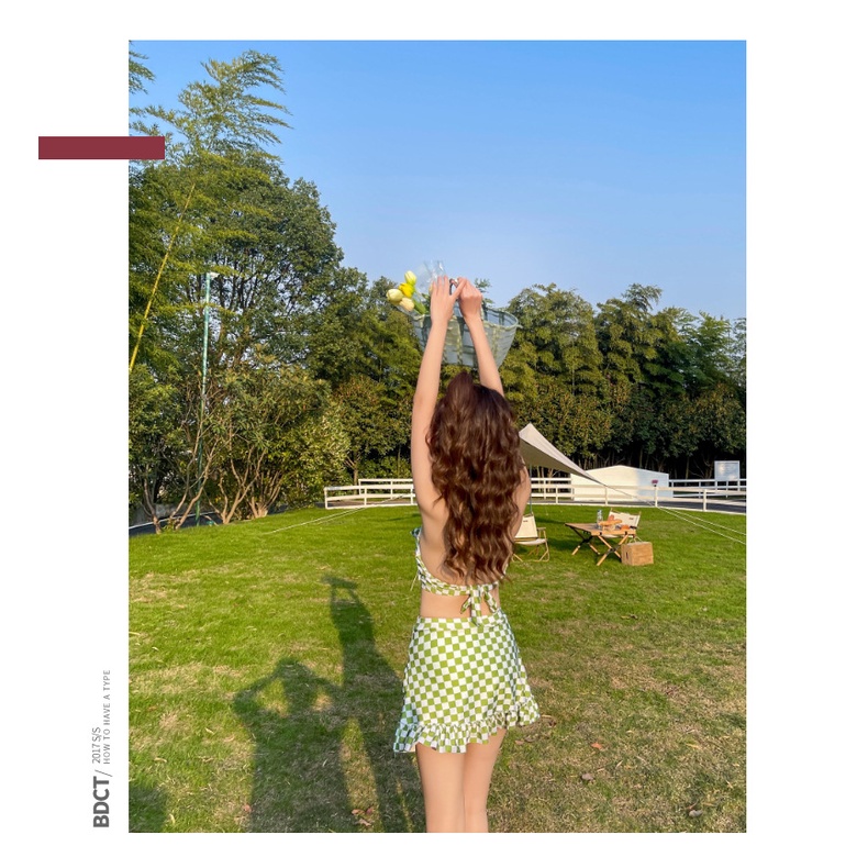 Bộ Đồ Bơi Hai Mảnh Áo + Chân Váy + Quần Boxer Mỏng Nhẹ Thời Trang Mùa Xuân Xinh Xắn Cho Nữ