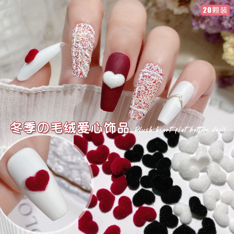 Set 20 Phụ Kiện Trang Trí Móng Tay Trái Tim Bằng Nhung Dành Cho Nữ