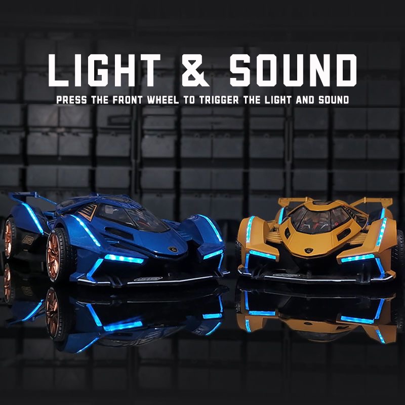 Mô Hình Xe Hơi Lamborghini V12 GT Bằng Hợp Kim Tỉ Lệ 1: 24 Có Đèn Và Nhạc Cho Bé Trai