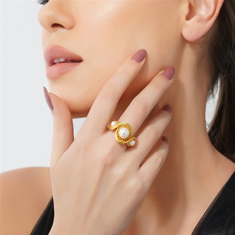 Nhẫn hở DREJEW hình học đính ngọc trai thời trang cá tính cho nữ