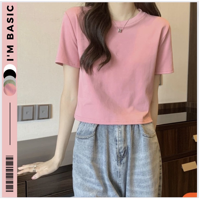 Áo Croptop Baby Tee Trơn Nữ Màu Xanh I'm BASIC Girly Ôm Body phong cách Hàn Quốc Trẻ Trung Năng Động ANT02