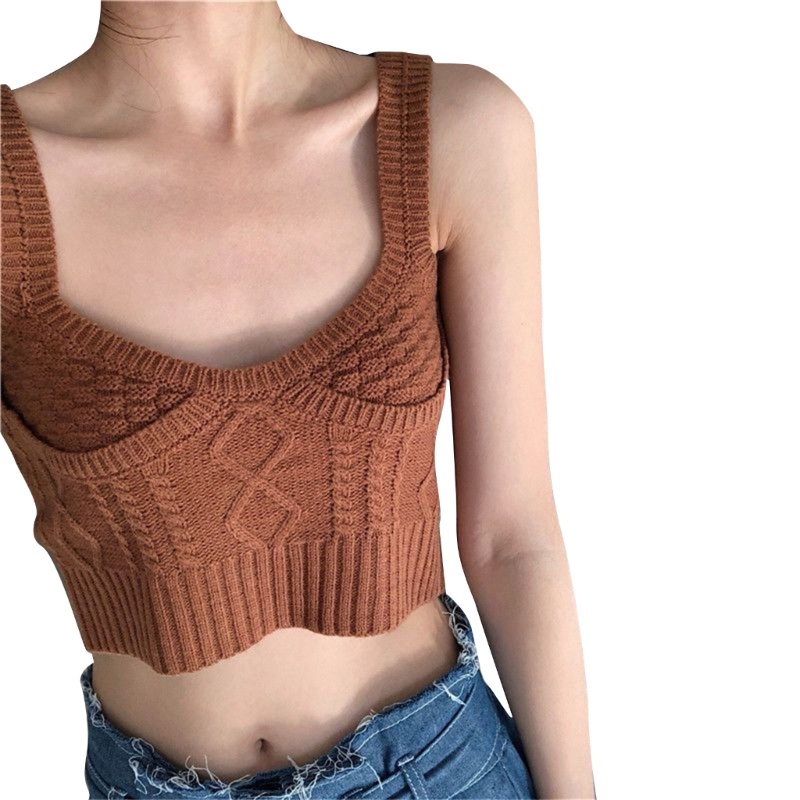 Áo Croptop Dệt Kim Sát Nách Cổ Vuông Thời Trang Đường Phố Gợi Cảm Cho Nữ