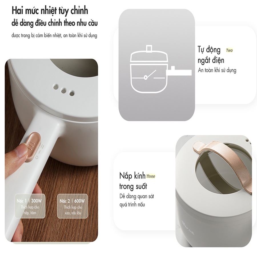 Nồi điện mini đa năng Bear 1.6L (có xửng hấp) nồi lẩu điện mini, HomeMart – Hàng chính hãng bảo hành 6-18 tháng
