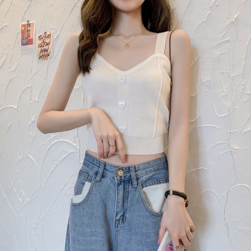 Áo Hai Dây Dệt Kim Màu Trơn Phong Cách Đơn Giản Cho Nữ