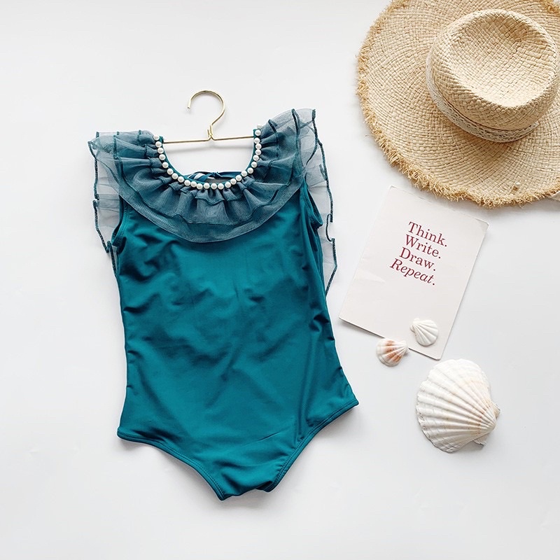 Bikini Đồ Bơi Viền Ren Đính Ngọc Dành Cho Bé Gái Siêu Hot Hàng QC