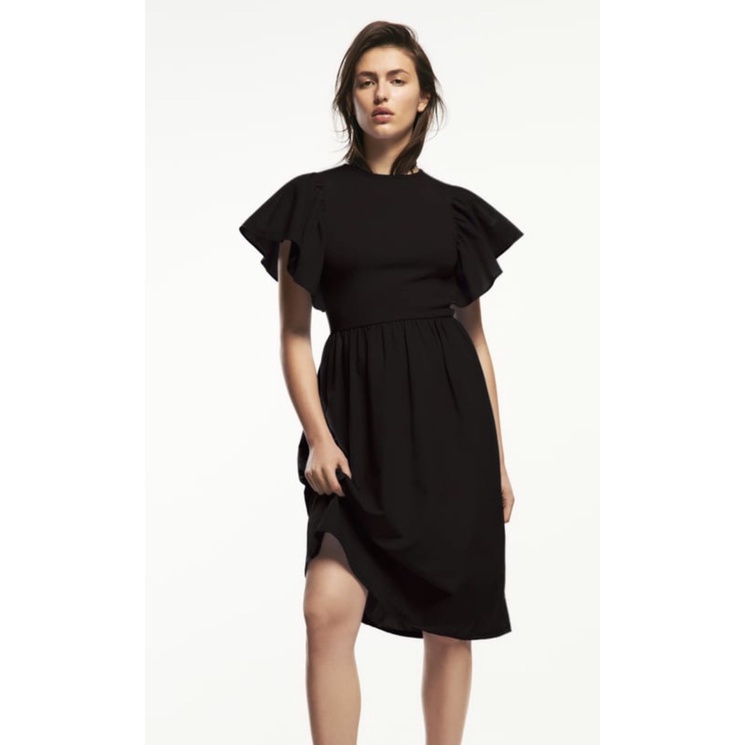 Đầm ZARA MIDI FRILLED-SLEEVE DRESS - Hàng Chính hãng