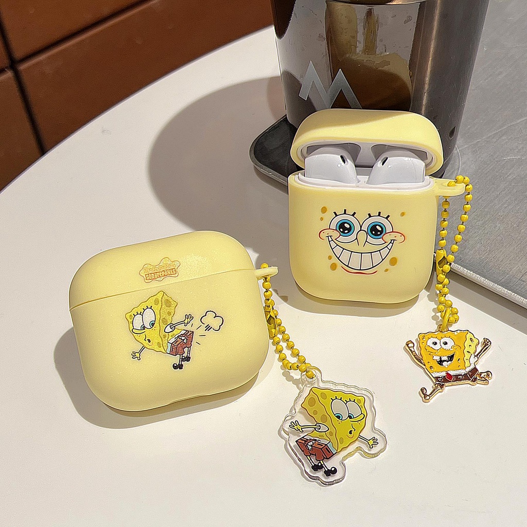 Vỏ Bảo Vệ Hộp Sạc Tai nghe không dây AirPods 1 2 3 2021 Pro2 2022 Bằng Silicon Tpu Mềm Hình Spongebob Vui Nhộn