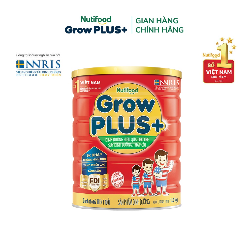 Sữa Bột Nutifood GrowPLUS+ Suy Dinh Dưỡng 1.5kg - Trên 1 Tuổi - Tăng Cân, Tăng Chiều Cao