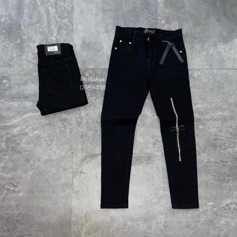 Quần Bò Trơn Nam Đen Thêu Khoá 2 Gối Dáng Basic