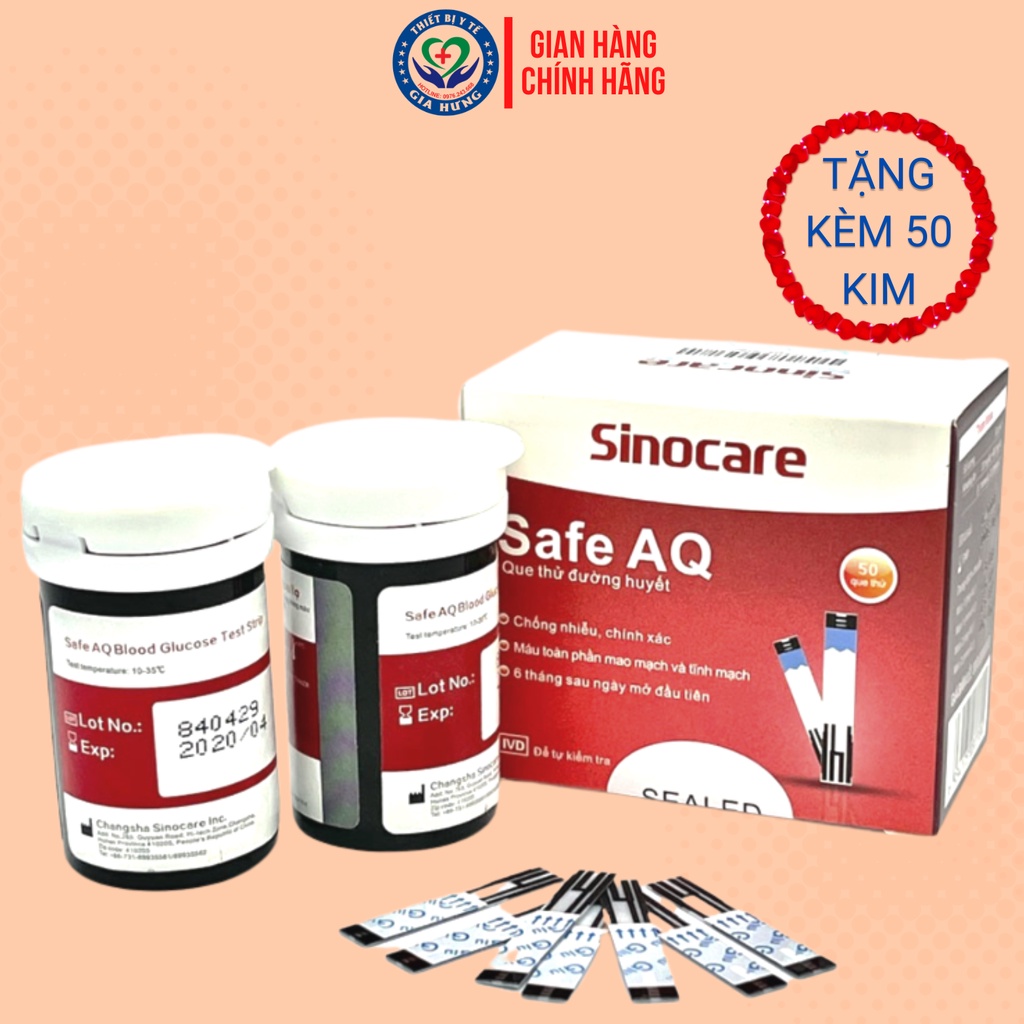 Que Thử Đường Huyết Sinocare Safe AQ Smart Hộp 50 Que Tặng Kèm 50 Kim