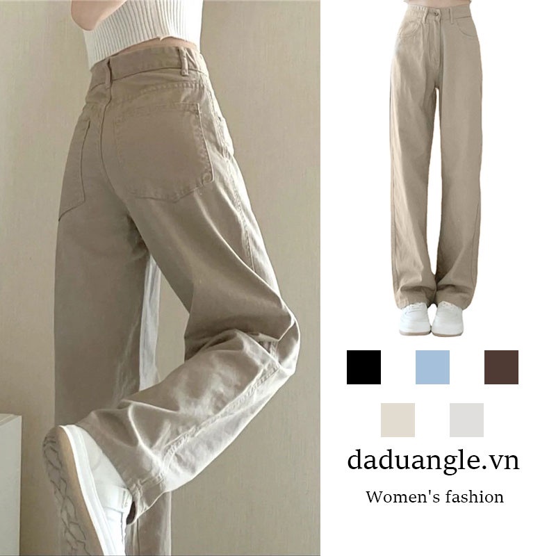 Quần jeans ống rộng eo cao thời trang đường phố sành điệu với 6 màu tùy chọn dành cho nữ