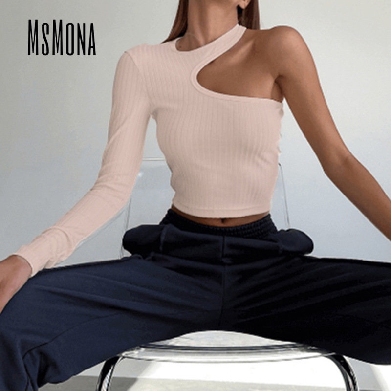 MsMona Áo Thun Tay Dài Màu Trơn Thời Trang 2023 Quyến Rũ Cho Nữ