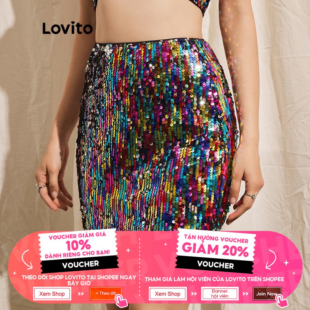 Chân váy ngắn Lovito họa tiết chấm bi đính sequin có độ bóng cao phong cách dự tiệc cho nữ L44LE025 (nhiều màu sắc)