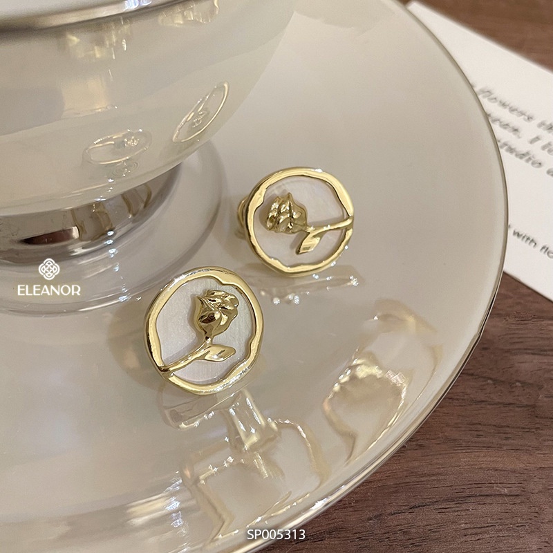 Dây chuyền bông tai nữ Eleanor Accessories bộ trang sức mặt tròn hình hoa hồng phụ kiện trang sức 5283