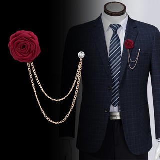 Cài áo hình hoa hồng phối dây xích thời trang nam mặc vest