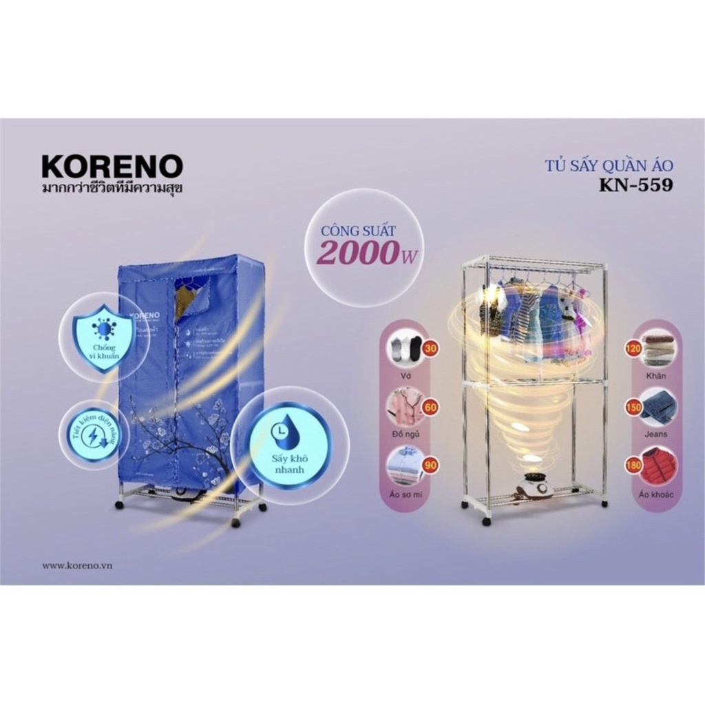 -TỦ SẤY CỠ LỚN KORENO-KORICHI 2000W CHÍNH HÃNG -BH 12 THÁNG