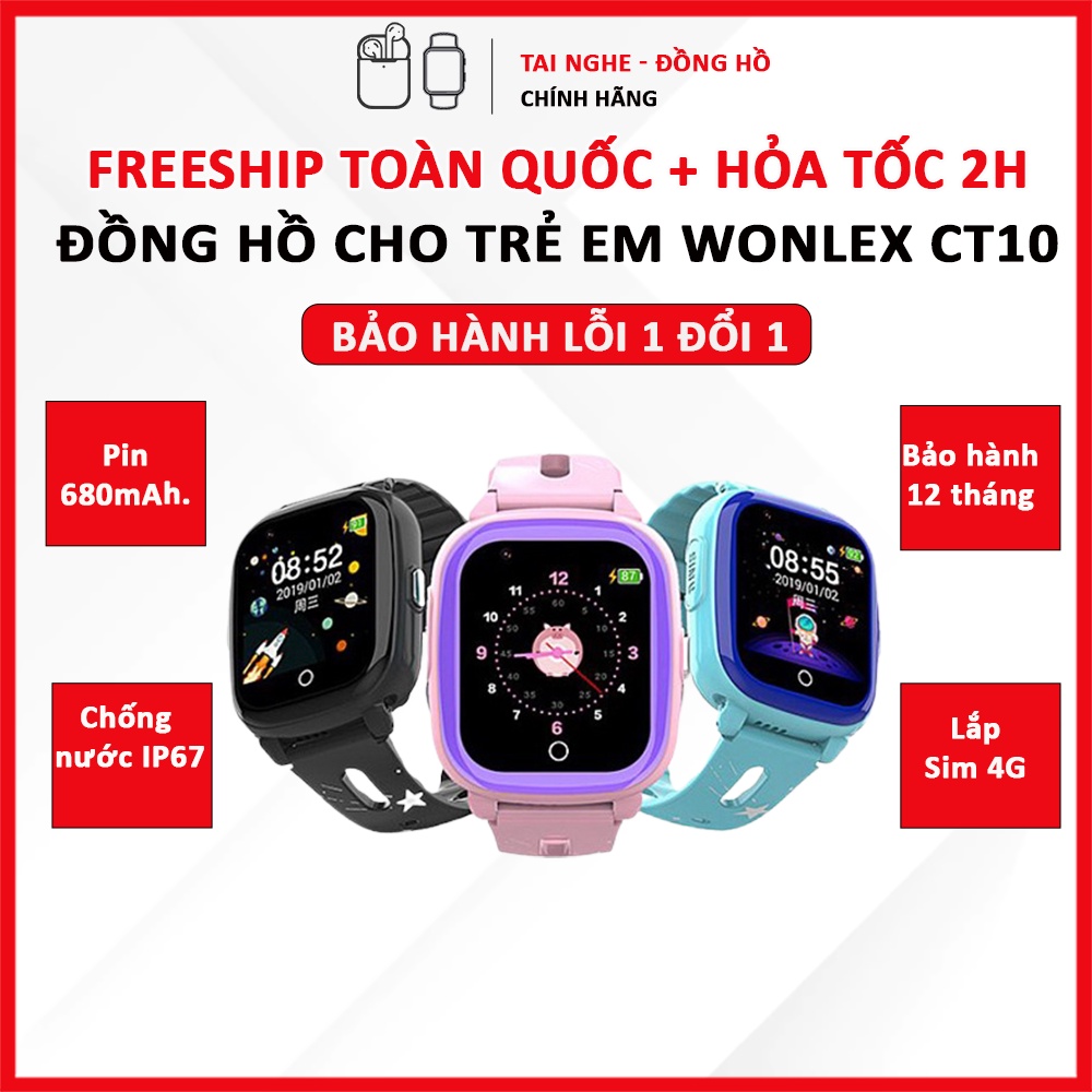 Đồng Hồ Thông Minh Định Vị Cho Trẻ Em Wonlex CT10 | Video Call, Lắp Sim 4G | Bảo Hành 12 Tháng
