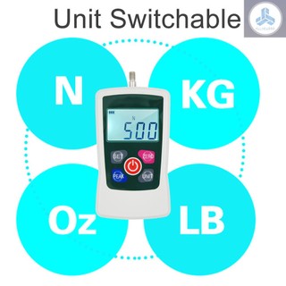 Digital Force Gauge 500N/ 50kg/ 110Lb/ 1760oz Portable Push Pull Force Meter Unit Switchable Backlit Mini Dynamometer with 6 Fixture Heads, Storage Case, Auto Power off
