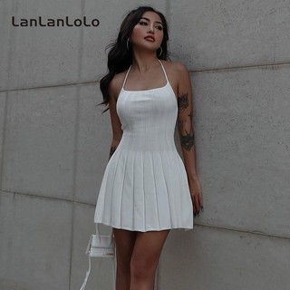LanLanLo Nữ Màu Trơn Gợi Cảm Dây Hottie Lưng Knitt Đầm Dự Tiệc