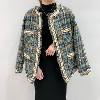 Áo khoác dạ tweed kẻ Ulzzang