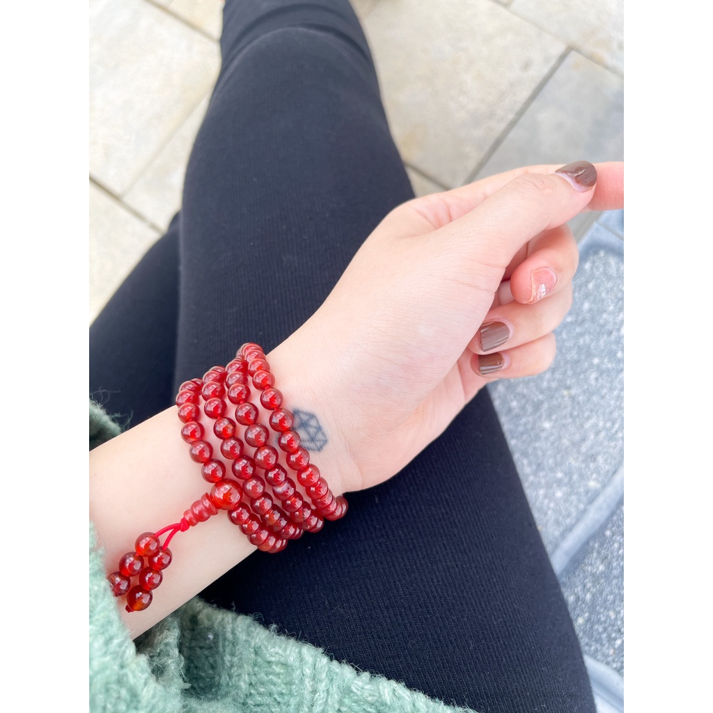 Chuỗi 108 tràng hạt đá Mã Não đỏ mix lu thống, quấn tay cho nam nữ mang phong cách phật giáo của HanSen Accessory