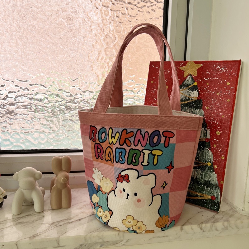 One Túi Xách Vải canvas Đựng Hộp Cơm Trưa In Họa Tiết graffiti Phong Cách Hàn Quốc Cho Nữ